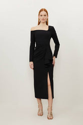 Petite Stretch Crepe Asymmetric Neckline Draped Maxi Dress