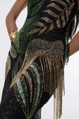Tropical Beaded Strappy Back Woven Halter Maxi Dress