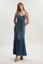Beaded Contour Sweet Heart Neckline Woven Maxi Dress