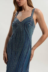 Beaded Contour Sweet Heart Neckline Woven Maxi Dress