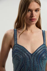 Beaded Contour Sweet Heart Neckline Woven Maxi Dress
