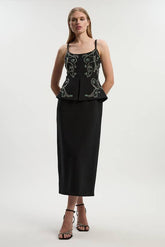 Crystal Embellished Peplum Bandeau Pencil Midi Dress