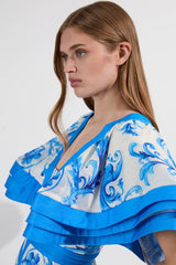 Petite Organdie Ruffle Sleeve Plunge Neck Floral Print Woven Maxi Dress