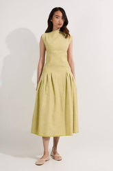 Spring Tweed Tailored Sleeveless Full Skirted Midi Dress