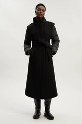 Wool Hybrid Puffer High Neck Belted Midi Coat