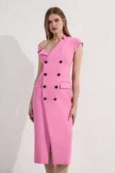 Petite Compact Stretch Asymmetric Collar Tailored Pencil Maxi Dress