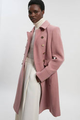 Petite Wool Button Front Double Breasted Tailored Princess Coat