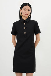 Tall Techno Cotton Woven Short Dress With Gold Clasps