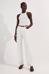 Rigid Denim Mid Rise Straight Leg Jean