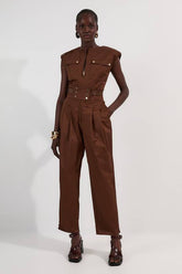 Cotton & Faux Leather Tab Utility Jumpsuit