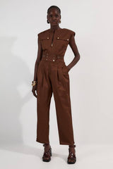 Cotton & Faux Leather Tab Utility Jumpsuit