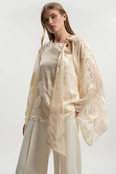 Devoure Flared Sleeve Woven Blouse With Trim Detail