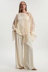 Devoure Flared Sleeve Woven Blouse With Trim Detail