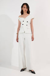 Petite Compact Stretch Asymmetric Collar Wide Leg Tailored Jumpsuit