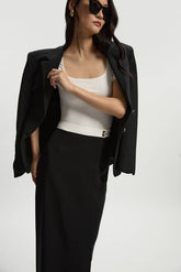 Petite Twill Contrast Hardware Woven Midi Skirt