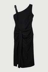 Plus Size Tailored Asymmetric Neck Strappy Detail Dress