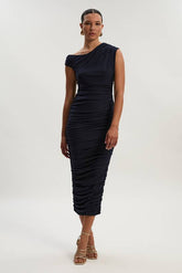 Textured Ruched Jersey Midi Dress