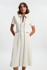 Tailored Crepe Tipped Tailored Midi Shirt Dress