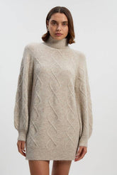 Wool Blend Cosy Cable Stitch Roll Neck Jumper Mini Dress