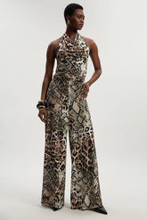 Snake Print Halter Neck Jersey Crepe Jumpsuit