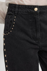 Denim Studded Wide Leg Trouser