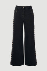 Denim Studded Wide Leg Trouser
