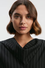Pinstripe Cowl Neck Tailored Pencil Midi Dress