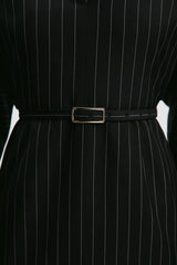 Pinstripe Cowl Neck Tailored Pencil Midi Dress