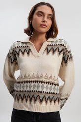 Fairisle Pattern V Neck Knit Jumper