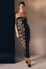 Embellished Fringe Bandeau Figure Form Bandage Maxi Dress