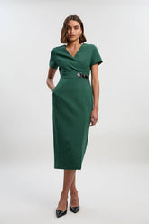 Petite Compact Essential Tab Waist Midi Dress