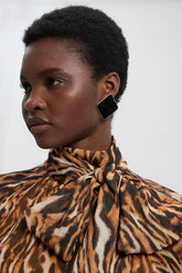 Animal Print Georgette Tie Bow Neck Woven Blouse