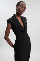 Polished Tailored Cowl Neck Sleeveless Midi Dress