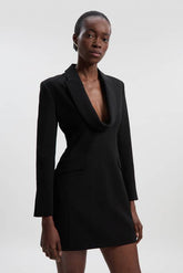 Polished Tailored Cowl Neck Blazer Mini Dress