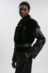 Shearling & Leather Mix Studded Biker Jacket