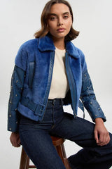 Shearling & Leather Mix Studded Biker Jacket