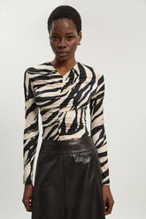 Zebra Print Crepe High Neck Top
