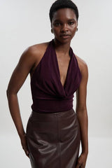 Drapey Crepe Halter Neck Ruched Open Back Top