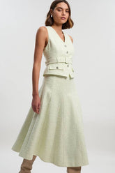Boucle Tailored Sleeveless Satin Mix Full Skirted Midi Dress