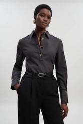 Techno Cotton Silver Clasp Detail Long Sleeve Shirt