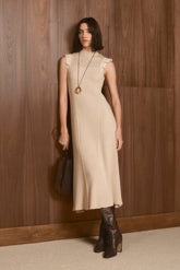 Pointelle Frill Sleeve Knit Midi Dress