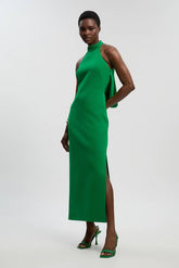 Petite Soft Tailored Halter Neck Open Back Maxi Dress