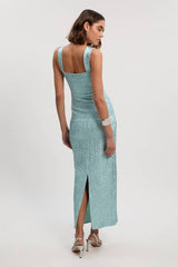 Petite Foil Metallic Figure Form Bandage Strappy Knit Maxi Dress
