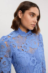 Petite Guipure Lace High Neck Woven Mini Dress