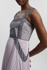 Petite Embellished Pleated Woven Maxi Dress