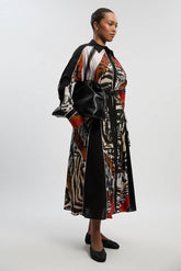Plus Size Animal Print Fluid Tencel Woven Maxi Shirt Dress