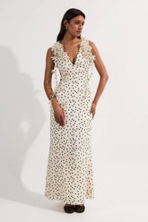 Petite Applique Spot Printed Halter Neck Woven Maxi Dress