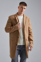 Tall Single Breasted Wool Look Overcoat in Camel