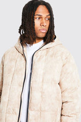 Boxy Tie Dye Square Panel Hooded Puffer