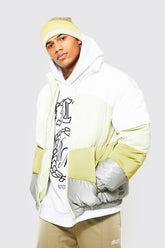 Oversized Colour Block Funnel Neck Puffer